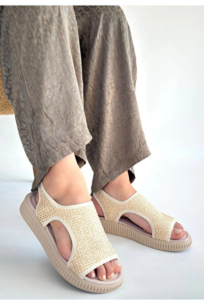 ZENGEZUR MALL Mtxdpn Wayi Beige Straw Skin Sandals (221152) (Size: 37)