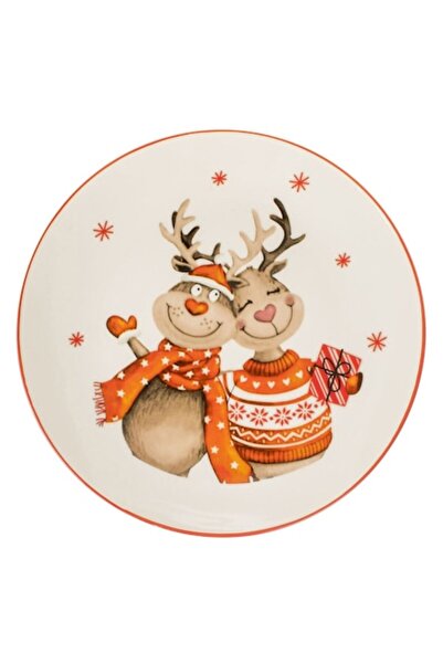 OEM Ecru Christmas Porcelain Plate with Deer Ø19cm