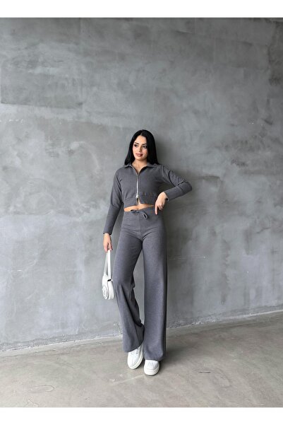 EYLANA Women's Double Zipper Selanik Fabric Tracksuit Set