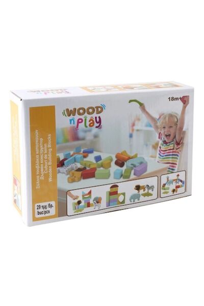 OEM Wooden Building Blocks & Animal Figures Set - 29 Pieces