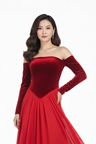 TREASUREISLAND Long velvet evening dress without sleeves