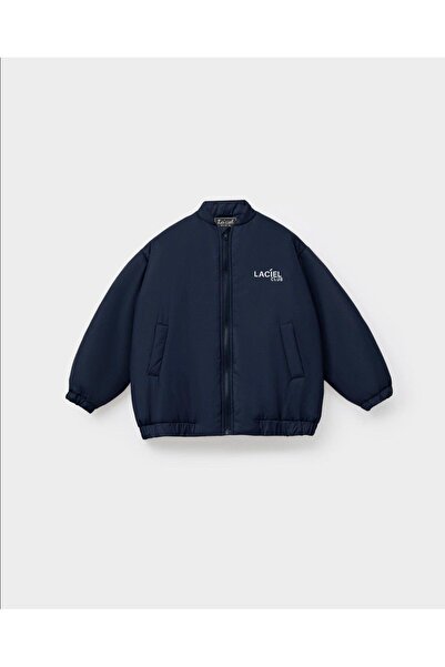 Magu Unisex Children's Navy Blue Bomber Jacket – Zippered, Pockets, Relaxed Fit