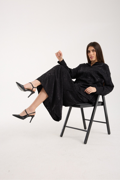 TheyYou Σετ πουκάμισο και φούστα με σατέν υφή μαύρο χιτζάμπ | Σετ με μοντέρνα μπλούζα και μοντέρνα φούστα με σατέν υφή