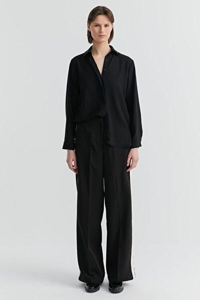 PAULMARK Γυναικείο υφασμάτινο παντελόνι με φαρδύ πόδι ριγέ