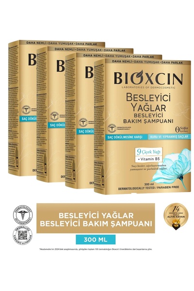 Bioxcin Șampon cu uleiuri nutritive pentru păr uscat și deteriorat 4X300 ml