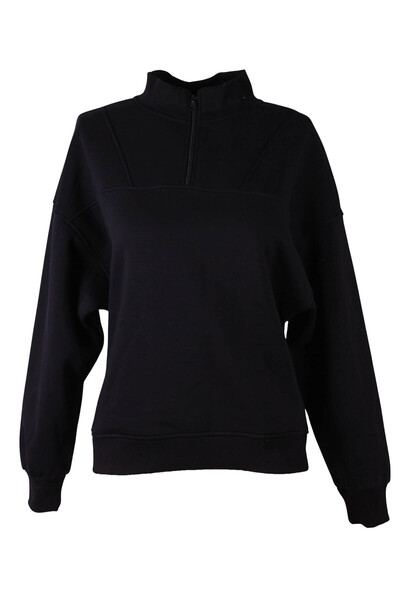 trender Mock Neck Zippered Black Women's Sweatshirt 26Kl71S95008