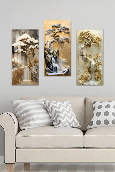 kutuTR 3D Görünümlü Temperli Cam Tablo Seti – Şelale & Doğa Temalı 30x60 cm U...