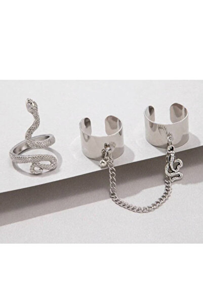 Köstebek Adjustable 3-Piece Ring Set with Chain Snake