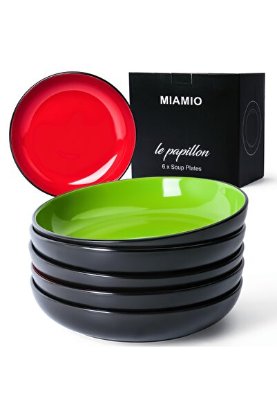 MIAMIO Set of 6 Deep plates, Le Papillon collection, ceramic, 900ml, multicolor