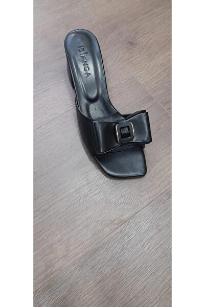 ZENGEZUR MALL Mtxdpn Veor Black Leather Heeled Slippers (232746) (Size: 38)