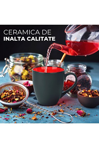 MIAMIO Set of 6 Coffee Mugs, Le Papillon collection, ceramic, red interior, 350 ml