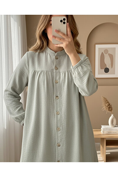 MissRunin Chief Collar Buttoned Linen Tunic