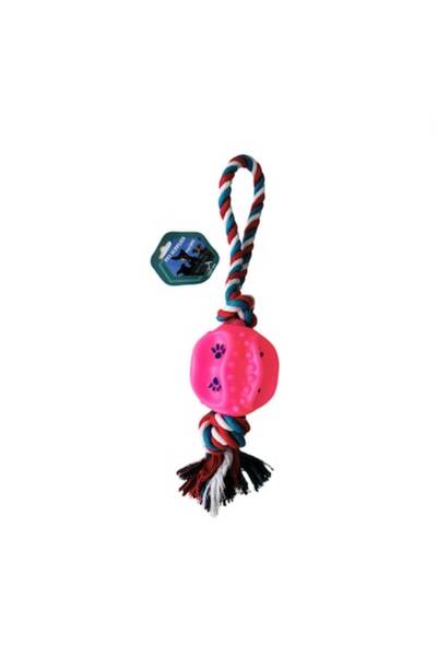 ADLUMUS Teeth cleaning toy with ball and cotton ropes for dogs and cats, PINK