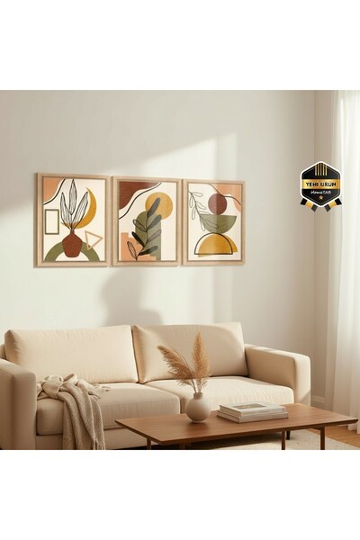 HomeTAB 3 Parça Çerçeve Görünümlü MDF Tablo Seti - Karma Renk Kollektifi Tablo