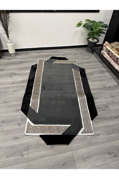 Neşem Halı Boutique ÖZEL TASARIM PELUŞ DERİ GRI SIYAH GUMUŞ
