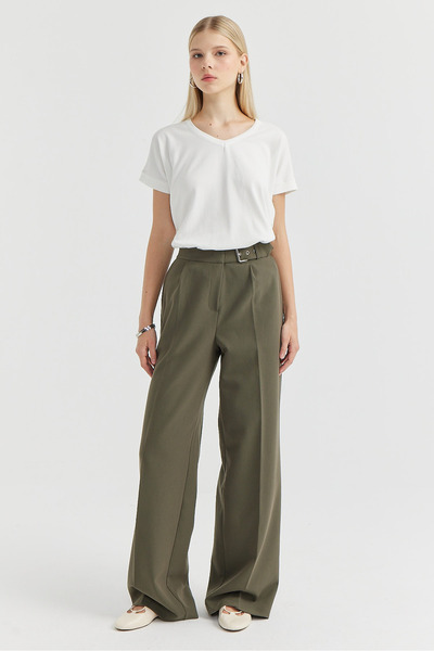 PAULMARK Γυναικείο παντελόνι με φαρδύ πόδι με λεπτομέρεια με ζώνη