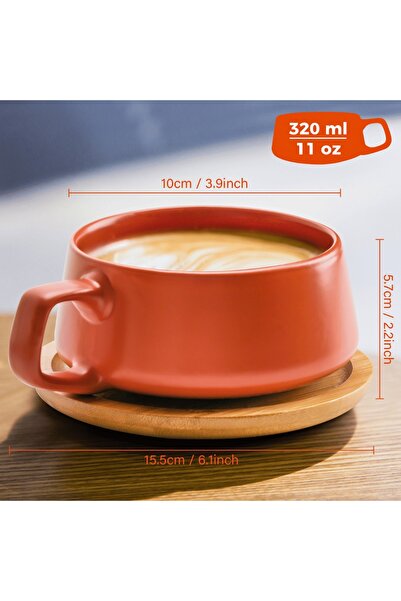 MIAMIO Set of 4 Cappuccino cups with bamboo saucer, Luxe collection, ceramic, beige, 320 ml