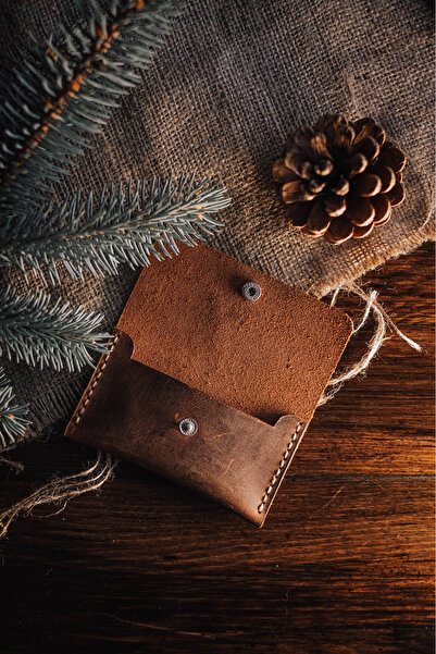 Koof Craft Rustic Snap 100% Genuine Leather Card Holder – Handcrafted Minimal Card Holder Wallet