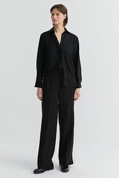 PAULMARK Γυναικείο υφασμάτινο παντελόνι με φαρδύ πόδι ριγέ