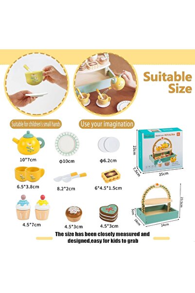 lil munchkins Wooden Tea Party Set for Toddlers with Dessert Stand