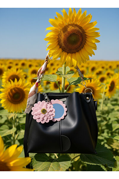 Livenda Shop Black with Scarf, Handbag and Shoulder Bag, Chain Accessories, Floral Mirror Keychain as a Gift