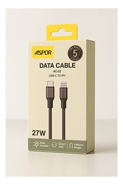 Aspor AC-22 USB-C to iPhone Data Cable – Fast Charging and Reliable 27W Performance