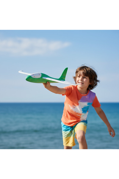 Canjet 48Cm Yeşil Beyaz Epp Köpük Planörü Uçak Çocuk Oyuncak -Elle Atılan eğl...