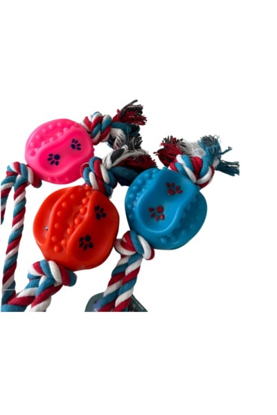 ADLUMUS Teeth cleaning toy with ball and cotton ropes for dogs and cats, PINK