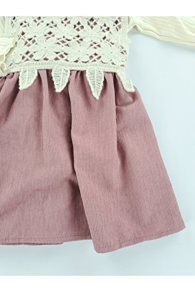 Butik Girl's Baby Salopet Velvet Fabric Dress Bodysuit Two-Piece Set Lace Braided Premium Quality