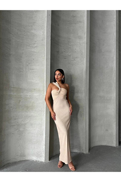 ZENGEZUR MALL MTXDPN Φόρεμα με έναν ώμο με πιέτες μπεζ (232658) (Μέγεθος: M)