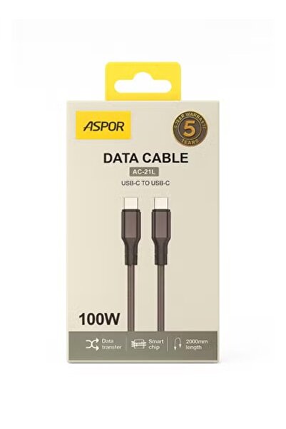 Aspor AC-21L USB-C to USB-C Data Cable – Ultra-fast speed and professional 100W performance