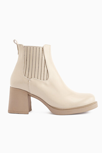 Limoya Marya Beige Elastic Women's Heeled Boots
