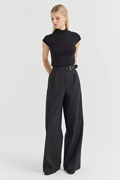 PAULMARK Γυναικείο παντελόνι με φαρδύ πόδι με λεπτομέρεια με ζώνη