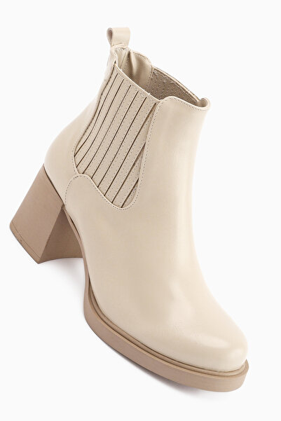 Limoya Marya Beige Elastic Women's Heeled Boots