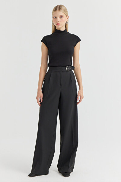 PAULMARK Γυναικείο παντελόνι με φαρδύ πόδι με λεπτομέρεια με ζώνη