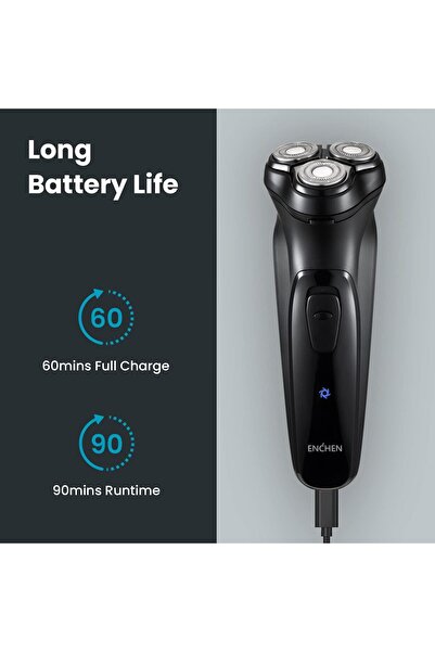 Enchen Electric Shaver for Men - Rechargeable Rotary Razor with 3D Floating Head (Black)