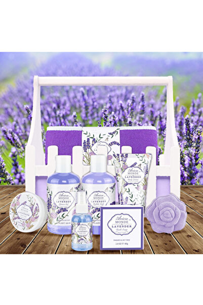 ArioseMonde (مجموعة هدايا سبا اللافندر) مجموعة من 8 قطع لوشن للجسم، رذاذ للجس...