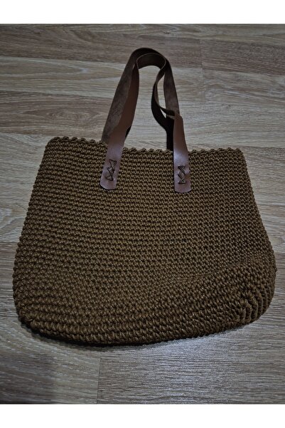 ATÖLYE MİLLA Brown Cotton Rope Tightly Needle Patterned Shoulder Bag