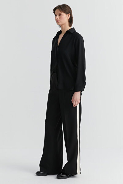 PAULMARK Γυναικείο υφασμάτινο παντελόνι με φαρδύ πόδι ριγέ