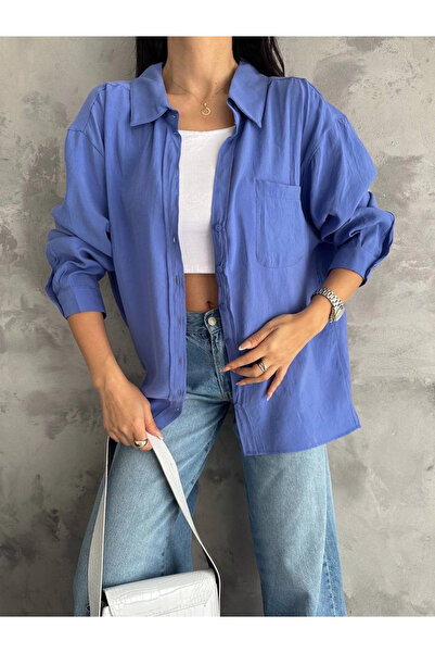 ZENGEZUR MALL Mtxdpn Modal Oversized Pocket Shirt Blue (232716) (Size: Standard)