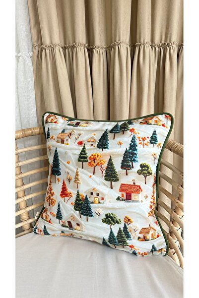 Decamor home 3D Winter Themed White Green Throw Pillow Cover 1 Piece