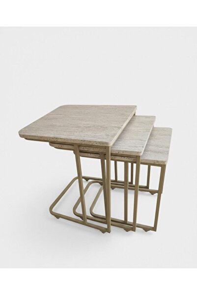 BUYUTECBEBE 3 lu traverten metal zigon sehpa