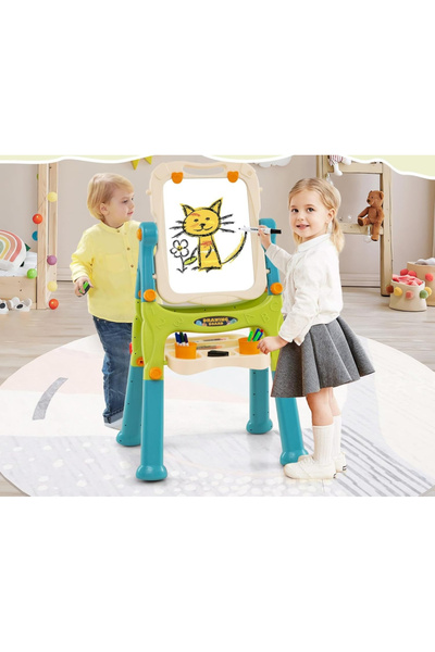 Bebelul Tabla educativa cu doua fete verde 3-in-1 cu rame si accesorii.
