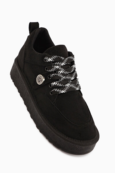 Limoya Serina Black Suede Lace-Up Women's Casual Shoes