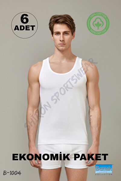 Shiron Sportswear&Company 100% Cotton Men's Undershirt 6 Pieces White Classic Cut Economical Package Berrak - 1004