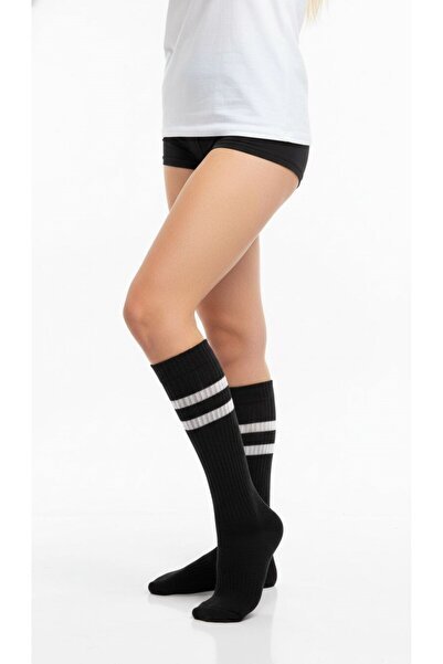 Plus Scorpion Γυναικείες κάλτσες τένις 2 τεμαχίων – Αθλητικές κάλτσες με γκρι και μαύρες ρίγες – Βαμβακερές που αναπνέουν