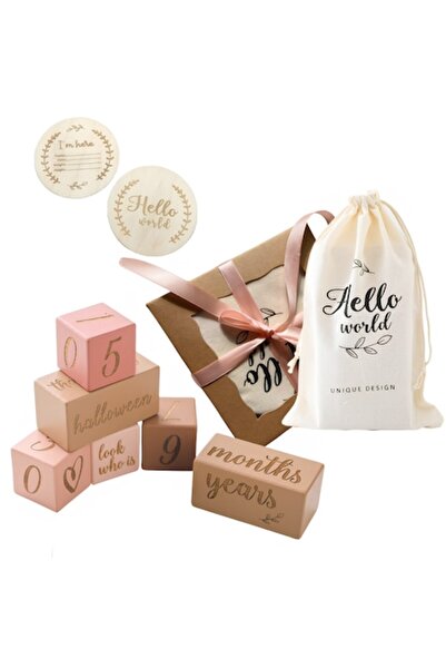 Arelair Magic Box Cuburi din Lemn Set Aniversar Foto Bebelusi, Roz, Cadou Nou...