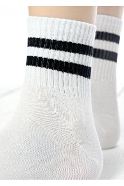 DİLRUBA AVM 5 Pairs College Socks Cotton F Corded Fabric White Black Striped Unisex - High Quality Socks Flexible