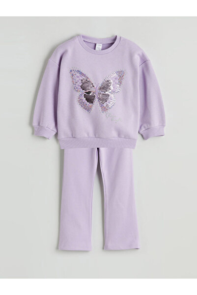 LC Waikiki Butterfly Printed Girls' Sweatshirt and Leggings Set