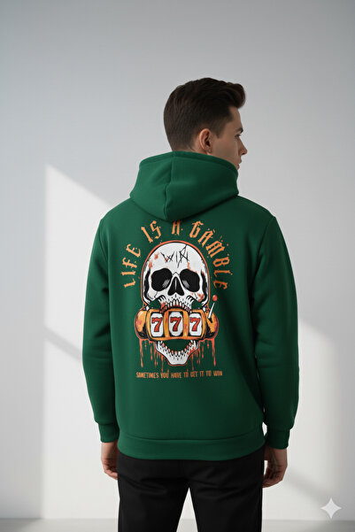 NİCE Unisex oversized με κουκούλα Βαμβακερό φούτερ – Η ζωή είναι ένας τύχης με τύπωμα